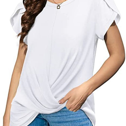 Women's Tops Short Sleeve Twist Knotted T Shirts Summer Blouse Tunic Tops