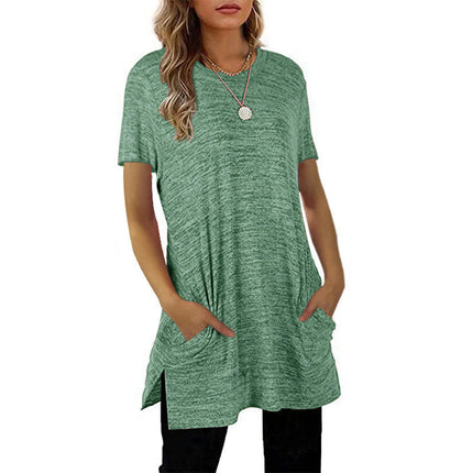 Women's Summer Casual Shirts Short Sleeve Tunic Tops with Pockets