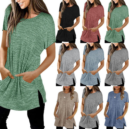 Women's Summer Casual Shirts Short Sleeve Tunic Tops with Pockets