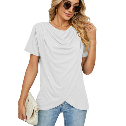 Women's Short Sleeve Round Neck T Shirt Twist Tunic Tops Casual Loose Blouses