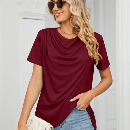 Women's Short Sleeve Round Neck T Shirt Twist Tunic Tops Casual Loose Blouses