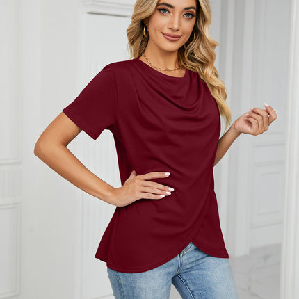 Women's Short Sleeve Round Neck T Shirt Twist Tunic Tops Casual Loose Blouses