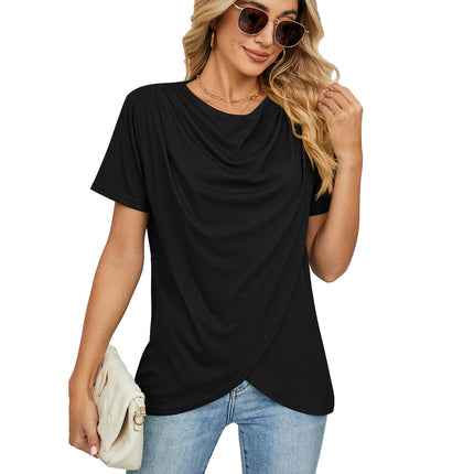 Women's Short Sleeve Round Neck T Shirt Twist Tunic Tops Casual Loose Blouses