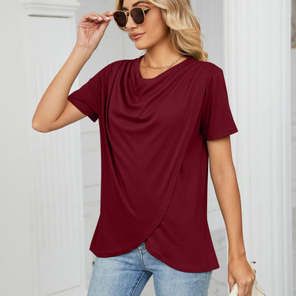 Women's Short Sleeve Round Neck T Shirt Twist Tunic Tops Casual Loose Blouses