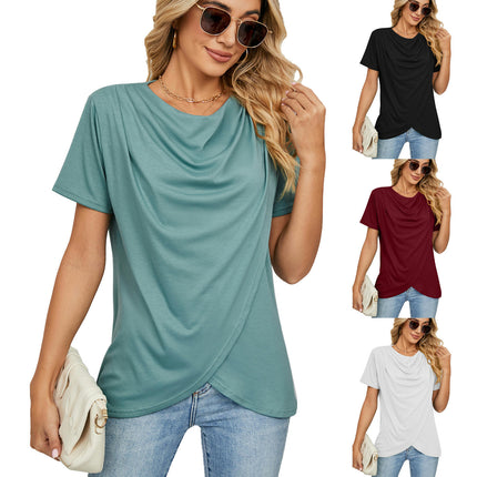 Women's Short Sleeve Round Neck T Shirt Twist Tunic Tops Casual Loose Blouses