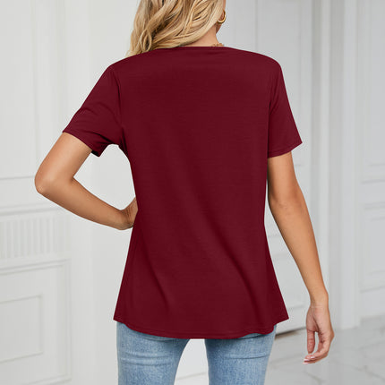 Women's Short Sleeve Round Neck T Shirt Twist Tunic Tops Casual Loose Blouses