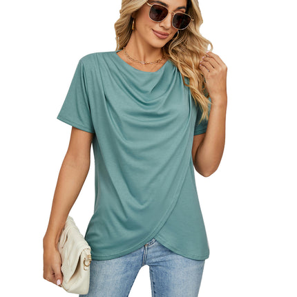 Women's Short Sleeve Round Neck T Shirt Twist Tunic Tops Casual Loose Blouses