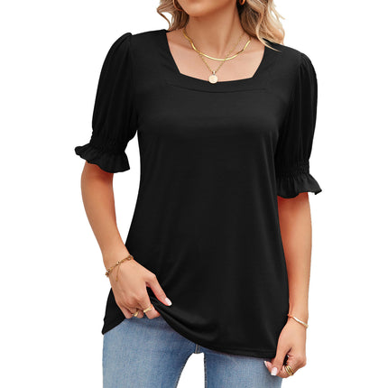 Women's Summer Tops Casual Square Neck Puff Short Sleeve T Shirts