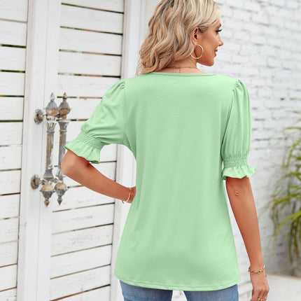 Women's Summer Tops Casual Square Neck Puff Short Sleeve T Shirts