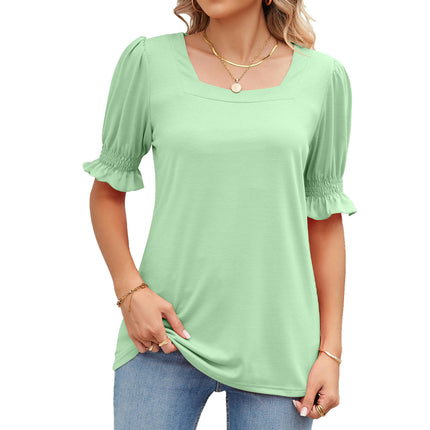 Women's Summer Tops Casual Square Neck Puff Short Sleeve T Shirts