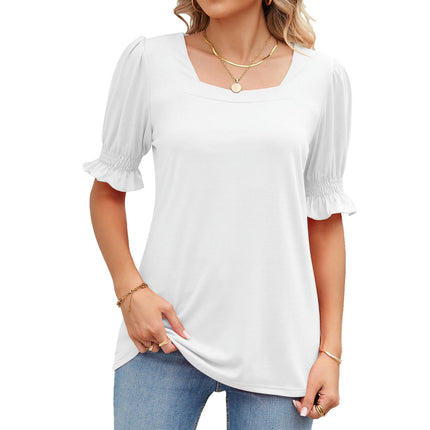 Women's Summer Tops Casual Square Neck Puff Short Sleeve T Shirts