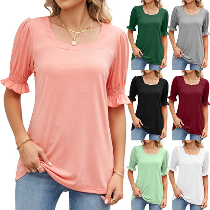 Women's Summer Tops Casual Square Neck Puff Short Sleeve T Shirts