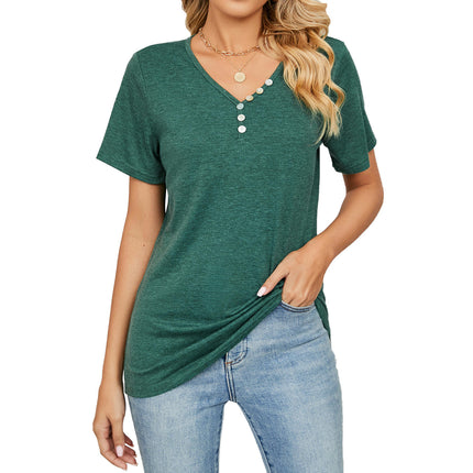 Women's Button Down Shirts V Neck Casual Short Sleeve Loose Blouses Tops