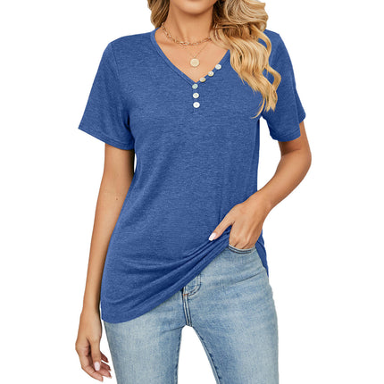 Women's Button Down Shirts V Neck Casual Short Sleeve Loose Blouses Tops