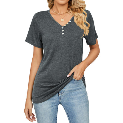 Women's Button Down Shirts V Neck Casual Short Sleeve Loose Blouses Tops