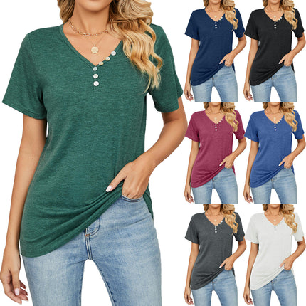 Women's Button Down Shirts V Neck Casual Short Sleeve Loose Blouses Tops