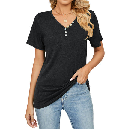 Women's Button Down Shirts V Neck Casual Short Sleeve Loose Blouses Tops