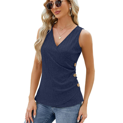 Women Tank Tops Summer Casual Sleeveless Top Slim Button Down Blouses