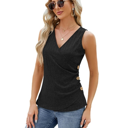 Women Tank Tops Summer Casual Sleeveless Top Slim Button Down Blouses