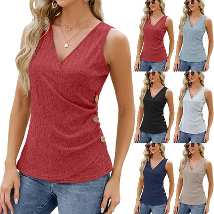 Women Tank Tops Summer Casual Sleeveless Top Slim Button Down Blouses