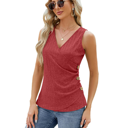 Women Tank Tops Summer Casual Sleeveless Top Slim Button Down Blouses