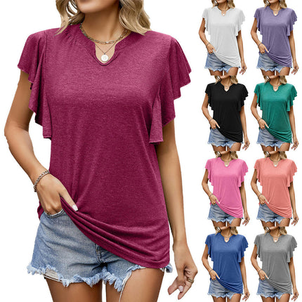 Women's Tops Casual Summer V Neck Ruffled Short Sleeve Tunic Blouses