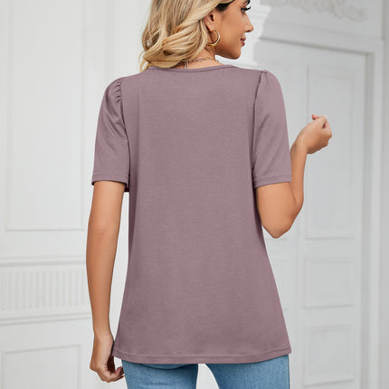 Women's Tops Casual Puff Short Sleeve Square Neck Shirts Loose Blouse