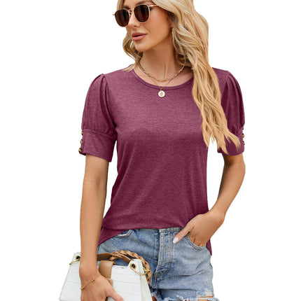 Women's Puff Short Sleeve Summer Tops Casual Loose Round Neck Tunic Tops