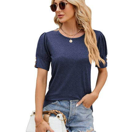 Women's Puff Short Sleeve Summer Tops Casual Loose Round Neck Tunic Tops