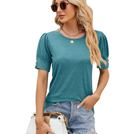 Women's Puff Short Sleeve Summer Tops Casual Loose Round Neck Tunic Tops