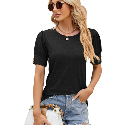 Women's Puff Short Sleeve Summer Tops Casual Loose Round Neck Tunic Tops