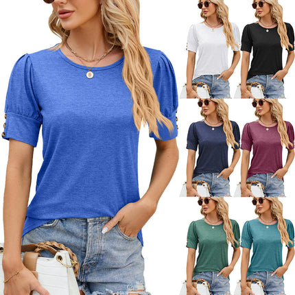 Women's Puff Short Sleeve Summer Tops Casual Loose Round Neck Tunic Tops