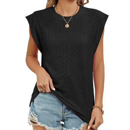 Women's Cap Sleeve Tank Top Crew Neck T Shirts Loose Fit Summer Casual Tee Tops