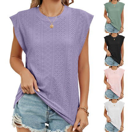 Women's Cap Sleeve Tank Top Crew Neck T Shirts Loose Fit Summer Casual Tee Tops