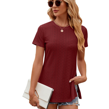 Women's Casual Short Sleeve T Shirt Round Neck Side Split Loose Tunic Tops