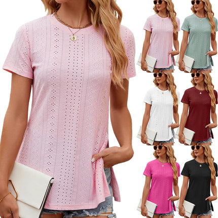 Women's Casual Short Sleeve T Shirt Round Neck Side Split Loose Tunic Tops