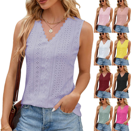 Women's Tank Tops Sleeveless Lace V Neck Summer Eyelet Shirts