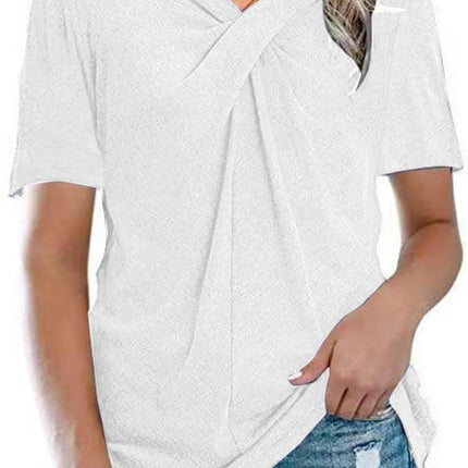 Women's Short Sleeve V Neck T Shirt Front Twist Tunic Tops Casual Loose Tops