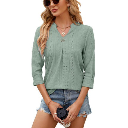 Women's Tops 3/4 Sleeve Casual Loose Basic V Neck T Shirts