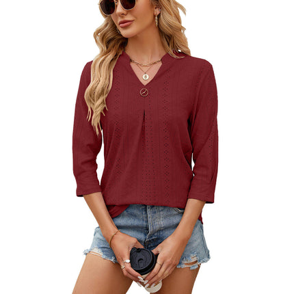 Women's Tops 3/4 Sleeve Casual Loose Basic V Neck T Shirts