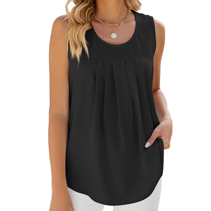 Women's Summer Tank Tops Sleeveless Chiffon Blouse Loose Round Neck Casual Shirts Model E