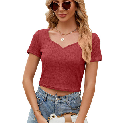 Women's V Neck Short Sleeve Slimming T Shirts Crop Tops Tees