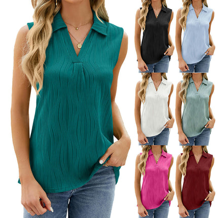 Women Sleeveless Tank Tops Collared Blouses Loose Casual Shirt Tops