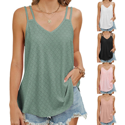 Women's Tank Tops Flowy Eyelet Spaghetti Strap Tops Sleeveless Shirts Loose Tunic Camisoles