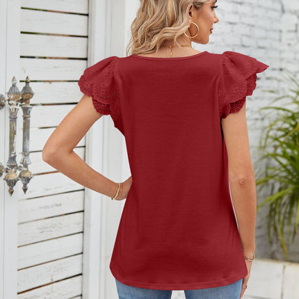 Women's Summer Tops Petal Short Sleeves Shirts Square Neck Blouse