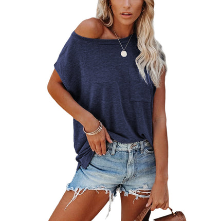 Women's T Shirts Short Sleeve Crewneck Tees Casual Summer Tops with Pocket