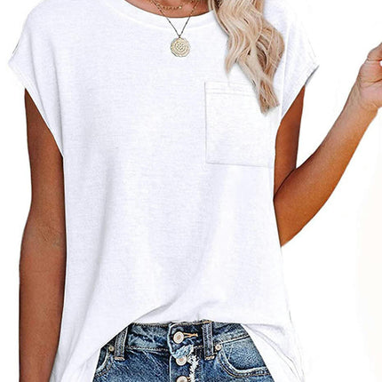 Women's T Shirts Short Sleeve Crewneck Tees Casual Summer Tops with Pocket