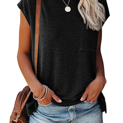 Women's T Shirts Short Sleeve Crewneck Tees Casual Summer Tops with Pocket