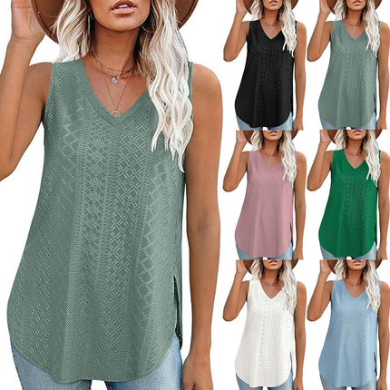 Women's Tank Tops V Neck Sleeveless Summer Tops Loose Side Split Tunic Top