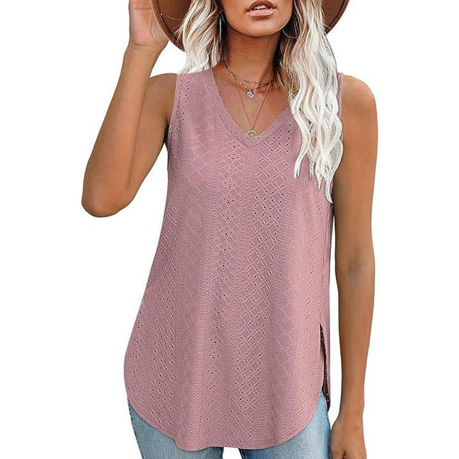 Women's Tank Tops V Neck Sleeveless Summer Tops Loose Side Split Tunic Top